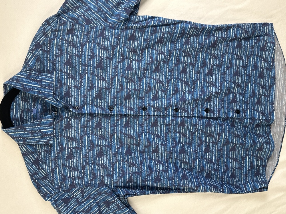 Bertigo Button Up Men's Large Long Sleeve Cotton Shirt Blue Palm Print‎